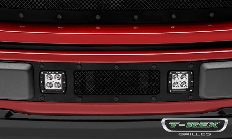 T-Rex 2018-2020 Ford F-150 Stealth Series Bumper Grille Overlay (2) 3 Led Light Bar Black Studs With Black Powdercoat Finish 6325791-BR
