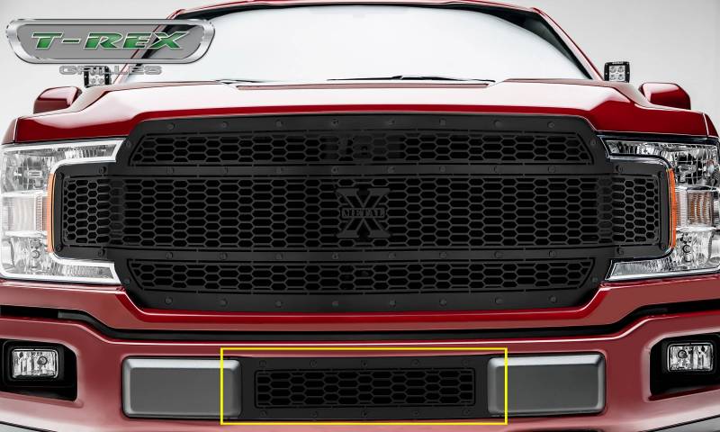 T-Rex 2018-2020 Ford F-150 LASER X-METAL STEALTH Bumper Grille Overlay with Black Studs and Black Powdercoat Finish 7725891-BR
