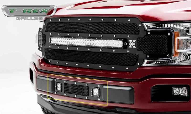 T-Rex 2018-2020 Ford F-150 Bumper Grille Overlay (2) 3 Led Light Bar Chrome Studs With Black Powdercoat Finish 6325791