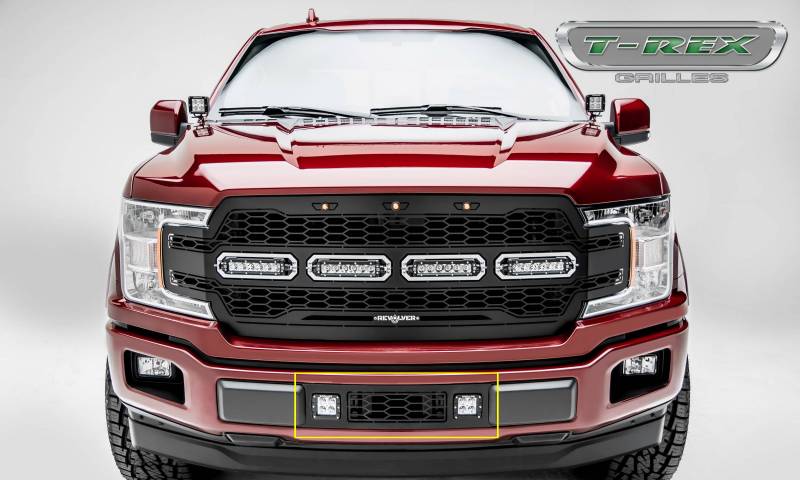T-Rex 2018-2020 Ford F-150 Revolver Series Bumper Grille Overlay (2) 3 Led Light Pods And Black Powdercoat Finish 6525751