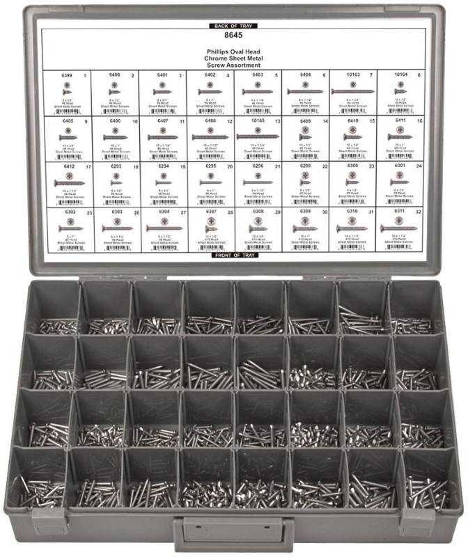 DISCO Phillips Oval Head Chrome Screw Assortment 1510 pcs 8645