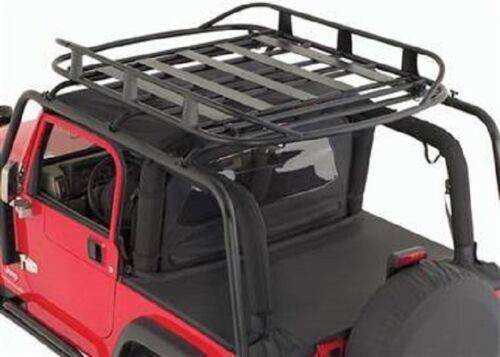 Smittybilt 1997-2006 Jeep Wrangler TJ SRC Roof Rack Black Textured with Universal Rugged Rack Roof Basket 50" X 70" 250 Lb Rating Black 76713/17185