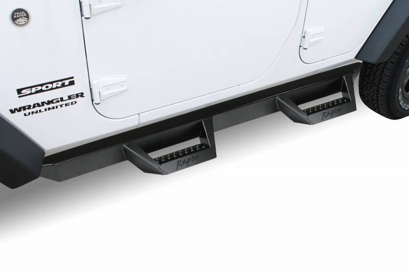 Raptor Series 2007-2018 Jeep Wrangler JK Unlimited 4 Door Drop Steps Black E-Coated Rocker Panel Mount 1808-0655B