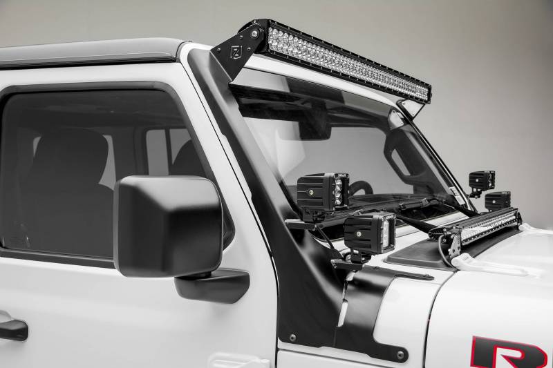 ZROADZ 2019-2024 Jeep Gladiator 2018-2024 Wrangler JL JLU 50 Inch LED Straight Double Row Light Bar And 3 Inch LED Pod Lights Z374831-Kit4