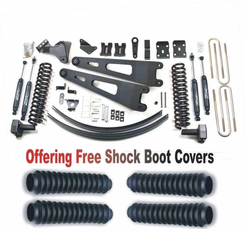 Zone OffRoad 2011-2014 Ford F250 F350 Super Duty 6in Radius Arm Suspension System With Free Boot Protectors without Overload ZONF30N