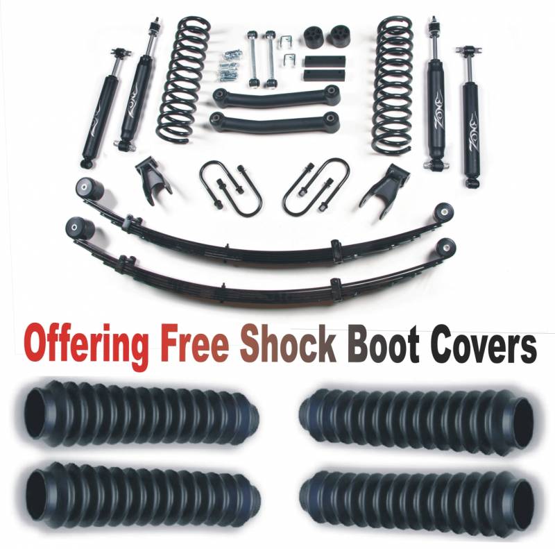 Zone OffRoad 1984-2001 Jeep Cherokee XJ 4.5in Lift Kit with Rear Springs With Free Boot Protectors ZONJ24N Dana 35 Nitro