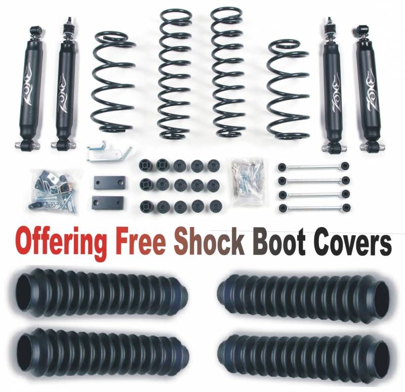 Zone OffRoad 1997-2006 Jeep Wrangler TJ 4.25in Combo Front and Rear Suspension Lift Kit with Free Boot Protectors ZONJ26N Discos