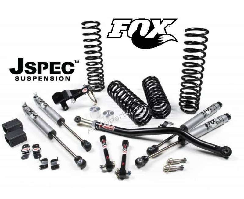 JKS 2007-2018 Jeep Wrangler JK 4 Door 2.5 Inch Lift Kit Fox Adventure Series Shocks JSPEC102KFA