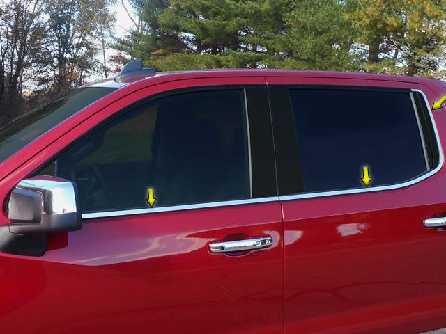 QAA 2019-2022 Chevrolet Silverado 6 piece Stainless Window Sill Trim Set with Rear Vertical Trim WS59170