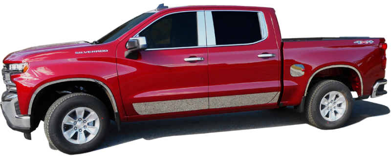 QAA 2019-2022 Chevrolet Silverado 6 piece Stainless Window Sill Trim Set with Rear Vertical Trim WS59170