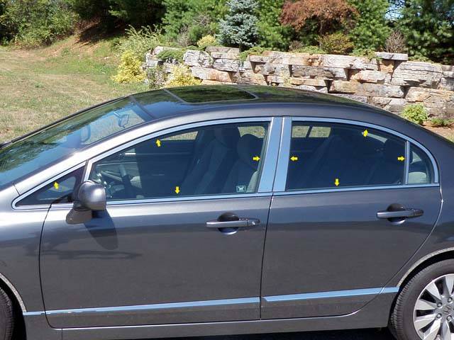 QAA 2006-2011 Honda Civic 16 piece Stainless Window Trim Package with Upper Trim Pillar Posts Window Sills FULL Package WP26214