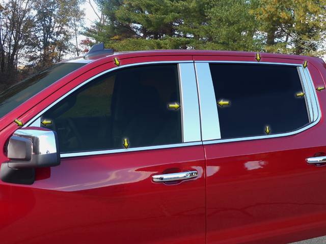 QAA 2019-2022 Chevrolet Silverado 22 piece Stainless Window Trim Package with Upper Trim Window Sills Pillar Posts WP59170