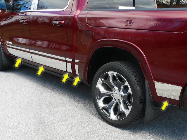 QAA 2019-2022 RAM Trucks 10 piece Stainless Rocker Panel Trim Upper Kit TH59935