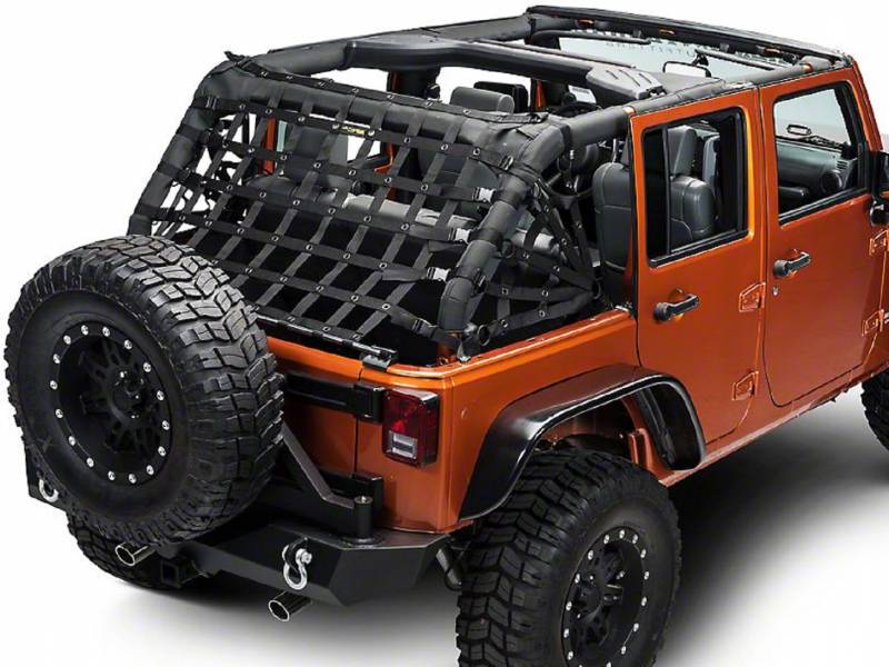 DirtyDog 2007-2018 Jeep Wrangler JKU 4 Door Netting 3pc Kit Spiderweb Sides Black J4NN07RSBK