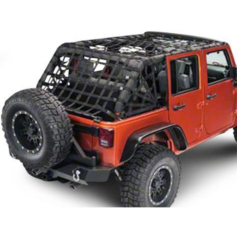 DirtyDog 2007-2018 Jeep Wrangler JKU 4 Door Netting 5pc Kit Spiderweb Sides Black J4NN07ASBK