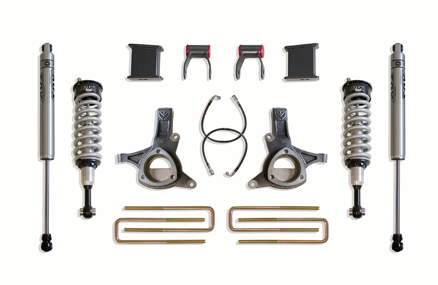 MaxTrac Suspension 7" Lift Kit Including Fox 2.0 Performance Series Coilovers Spindles Extended Brake Lines Blocks U-Bolts & Rear Shocks K881375F