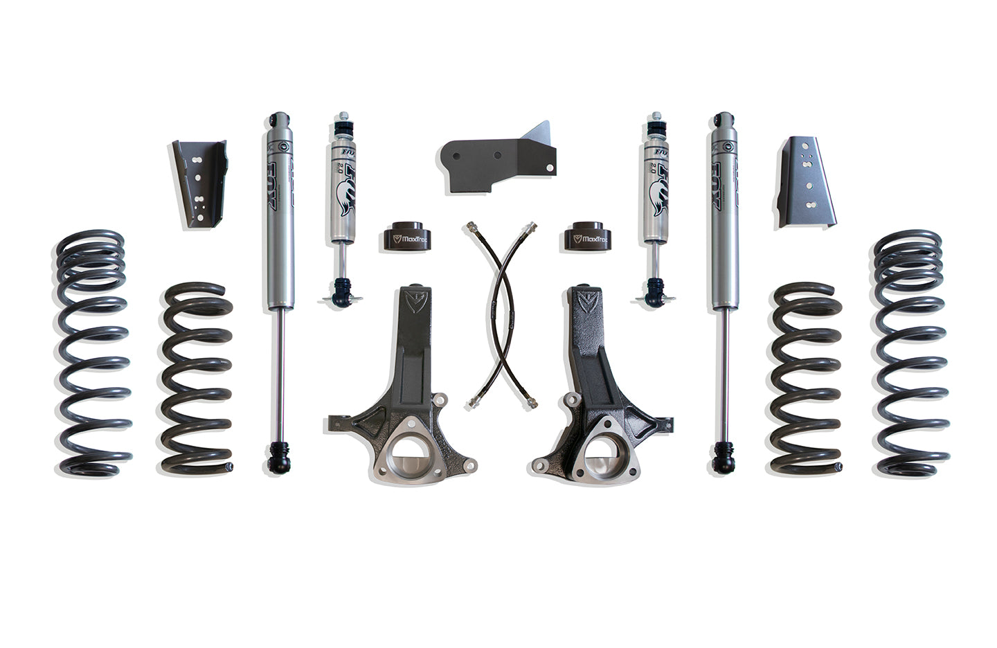MaxTrac Suspension 7" Lift Kit Including 4.7L V8 Coils Spindles Extended Brake Lines Rear Coils Spacers & Front Rear Fox 2.0 Performance Series Shocks K882470F