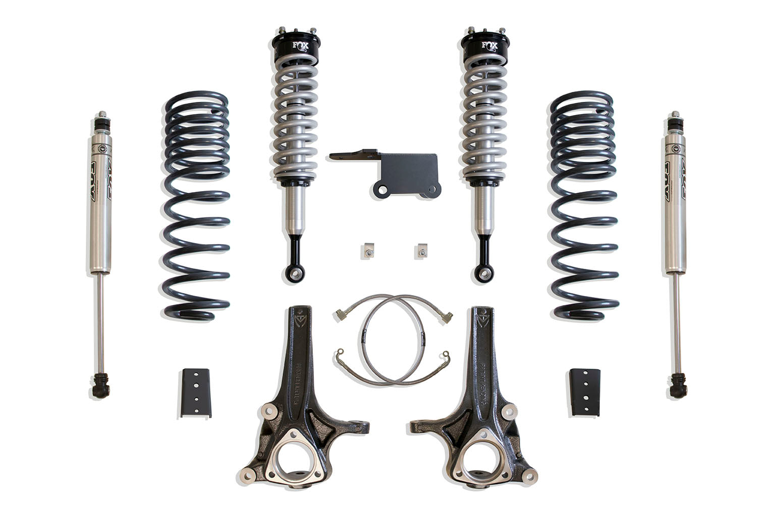 MaxTrac Suspension 7" Lift Kit Including Spindles Extended Brake Lines Rear Coils Trac Bar Bracket Sway Bar Brackets & Fox 2.0 Performance Series Rear Shocks K882774FC