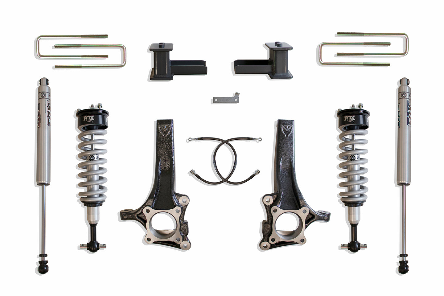 MaxTrac Suspension 2WD 7" Lift Kit Including Fox 2.0 Performance Series Coil Overs Spindles Extended Brake Lines Blocks U-Bolts & Rear Shocks K883274F