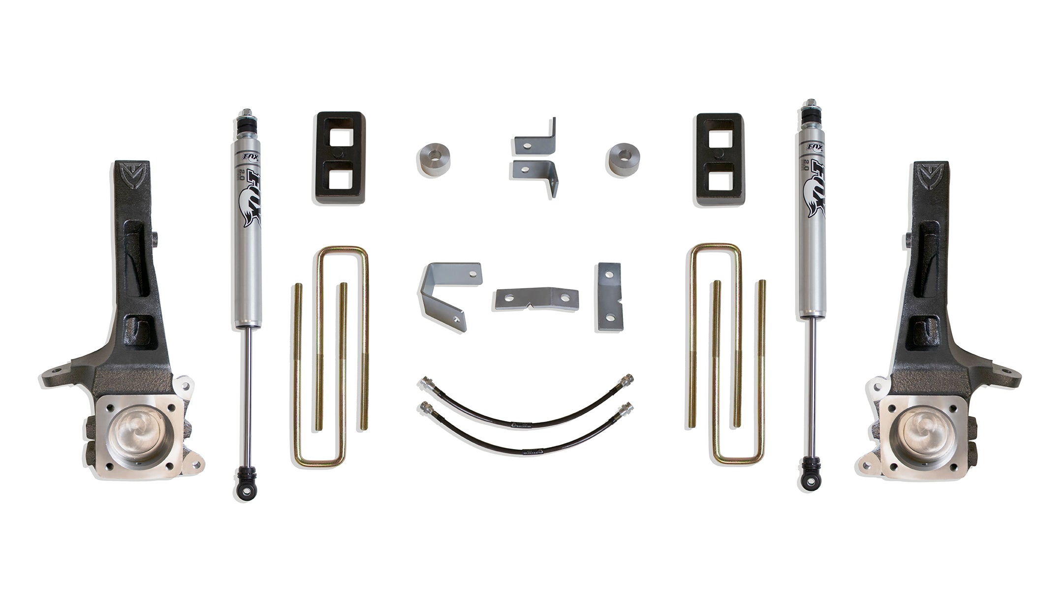 MaxTrac Suspension 2WD 4" Lift Kit Including Spindles Extended Brake Lines Blocks U-Bolts & Fox 2.0 Performance Series Rear Shocks K886842F