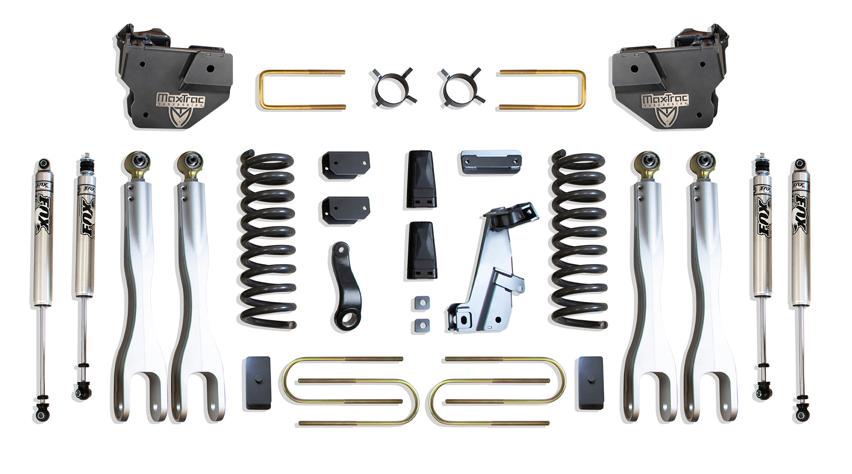 MaxTrac Suspension 4" Lift Kit Including Diesel Coils Forged Aluminum 4-Links Trac Bar Bracket U-Bolts & Front Rear Fox 2.0 Performance Series Shocks K947341FL