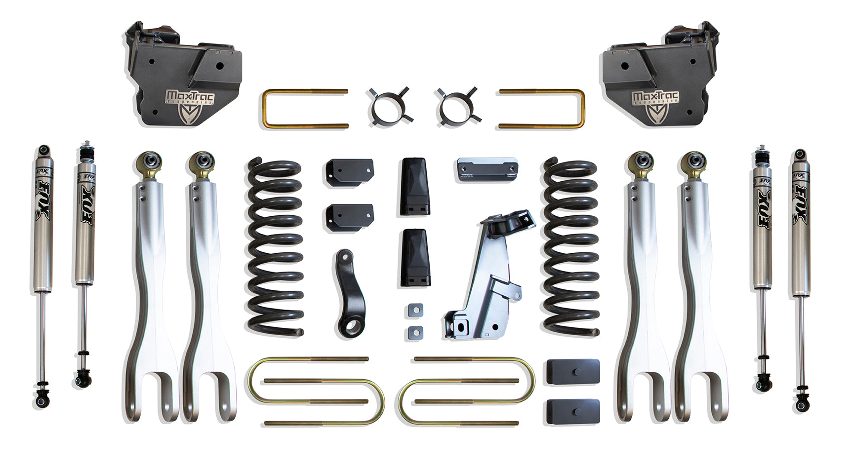 MaxTrac Suspension 6" Lift Kit Including Diesel Coils Forged Aluminum 4-Links Trac Bar Bracket U-Bolts & Front Rear Fox 2.0 Performance Series Shocks K947363FL