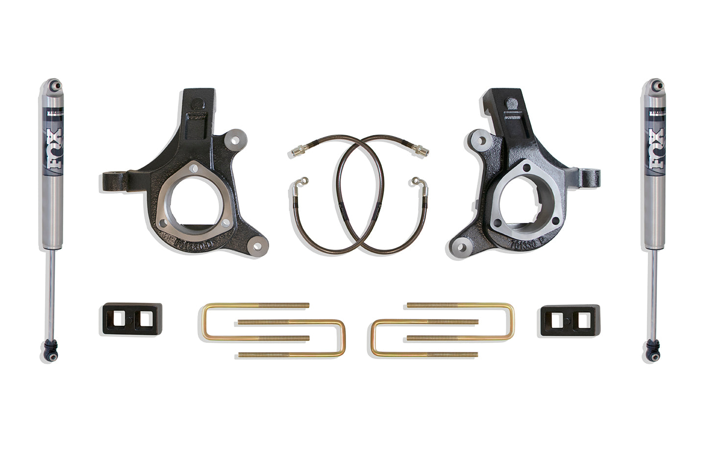 MaxTrac Suspension 2WD 3" Lift Kit Including Spindles Extended Brake Lines Blocks U-Bolts & Fox 2.0 Performance Series Rear Shocks KS881332F