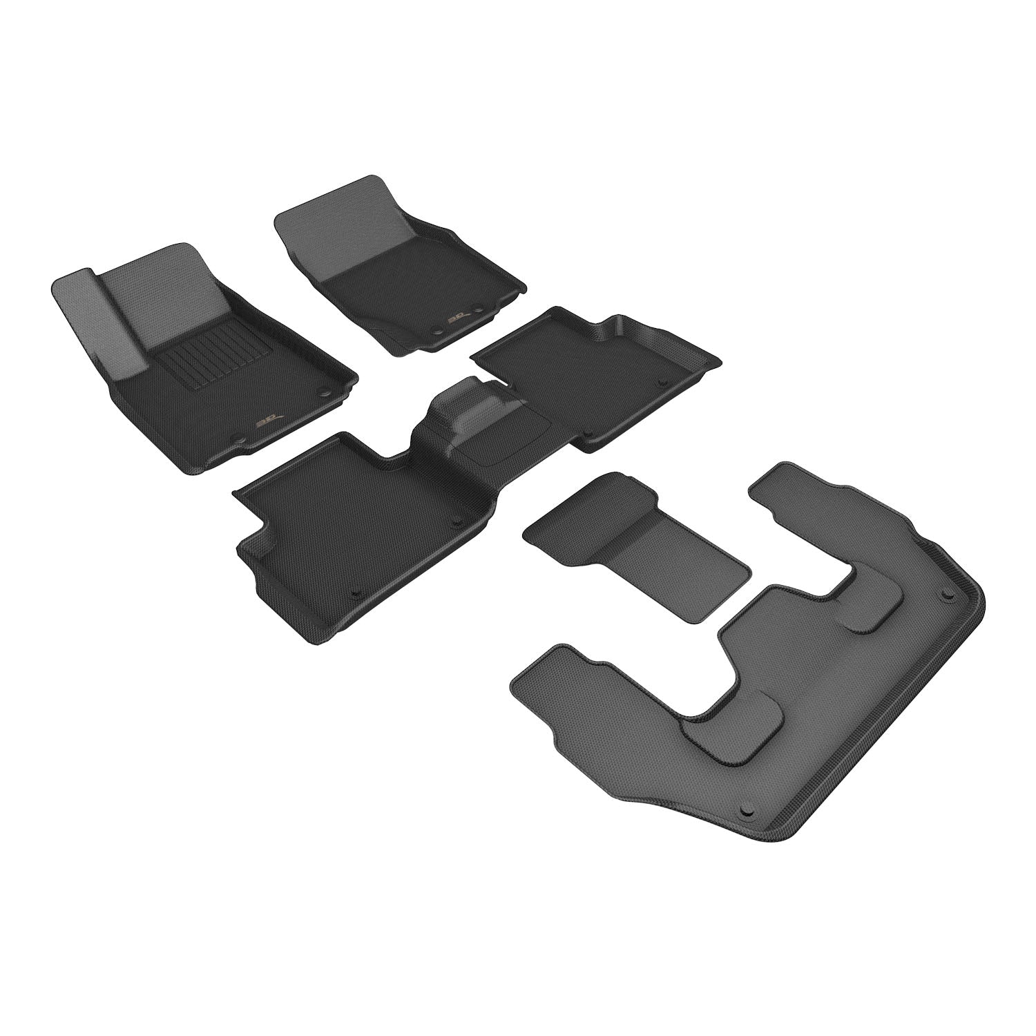 3D Maxpider 2022-2024 Jeep Grand Cherokee L 6 Seat Custom Fit Floor Liner Kagu 1st 2nd 3rd Row Carbon Fiber Prints Black Floor Mats L1JP02701509