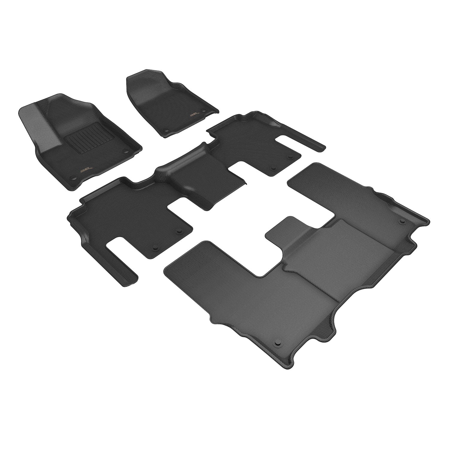 3D Maxpider 2022-2024 Jeep Wagoneer 8 Seat Kagu 1st 2nd 3rd Row Floor Mat Carbon Fiber Embossed Pattern Black L1JP02801509