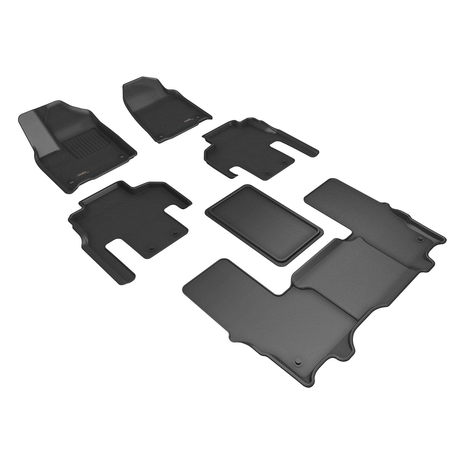 3D Maxpider 2022-2024 Jeep Wagoneer 7 Seat Kagu 1st 2nd 3rd Row Floor Mat Carbon Fiber Embossed Pattern Black L1JP03301509