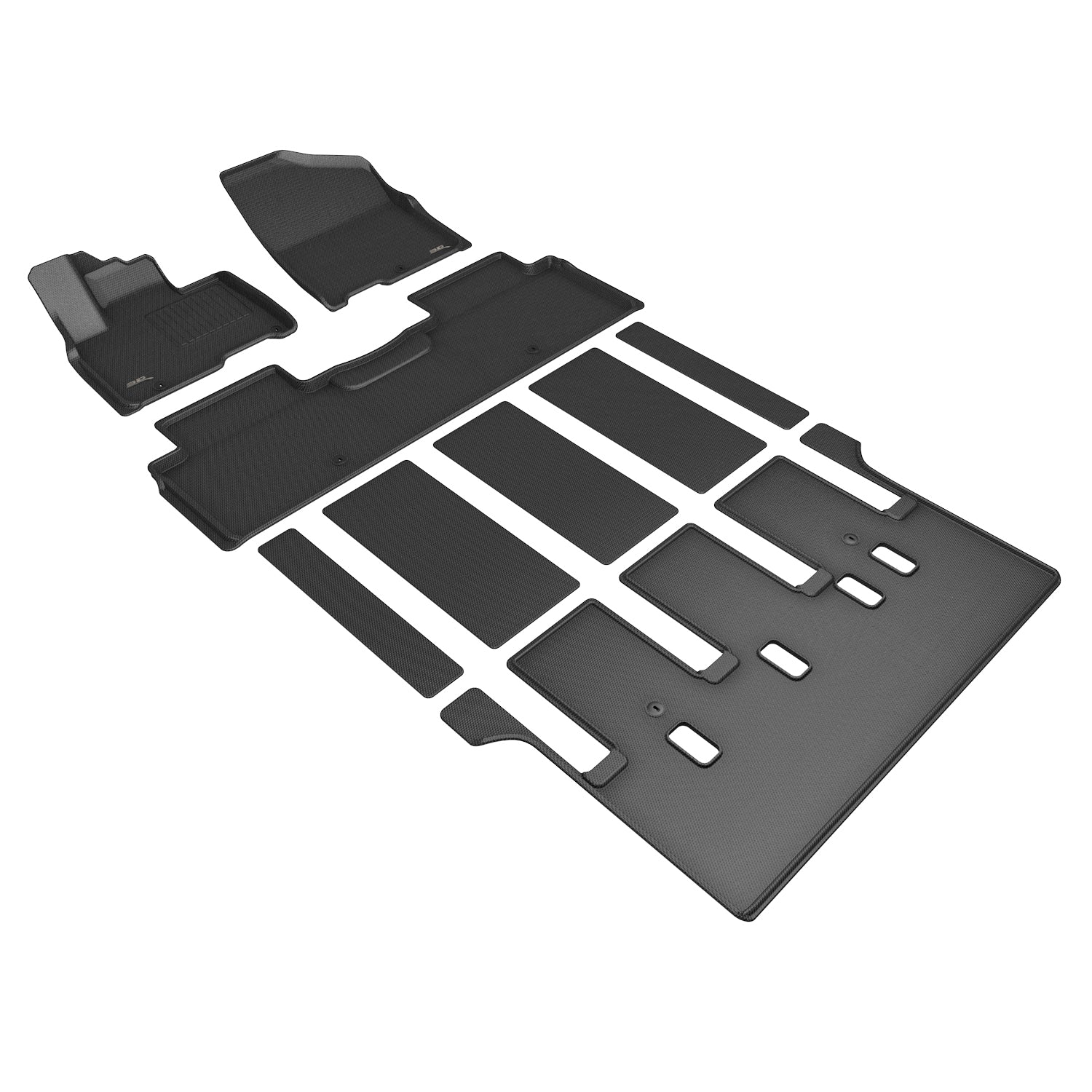 3D Maxpider 2022-2023 Kia Carnival Custom Fit Kagu Full Set 1st 2nd 3rd Row Floor Mat Carbon Fiber Embossed Pattern Black L1KA06301509