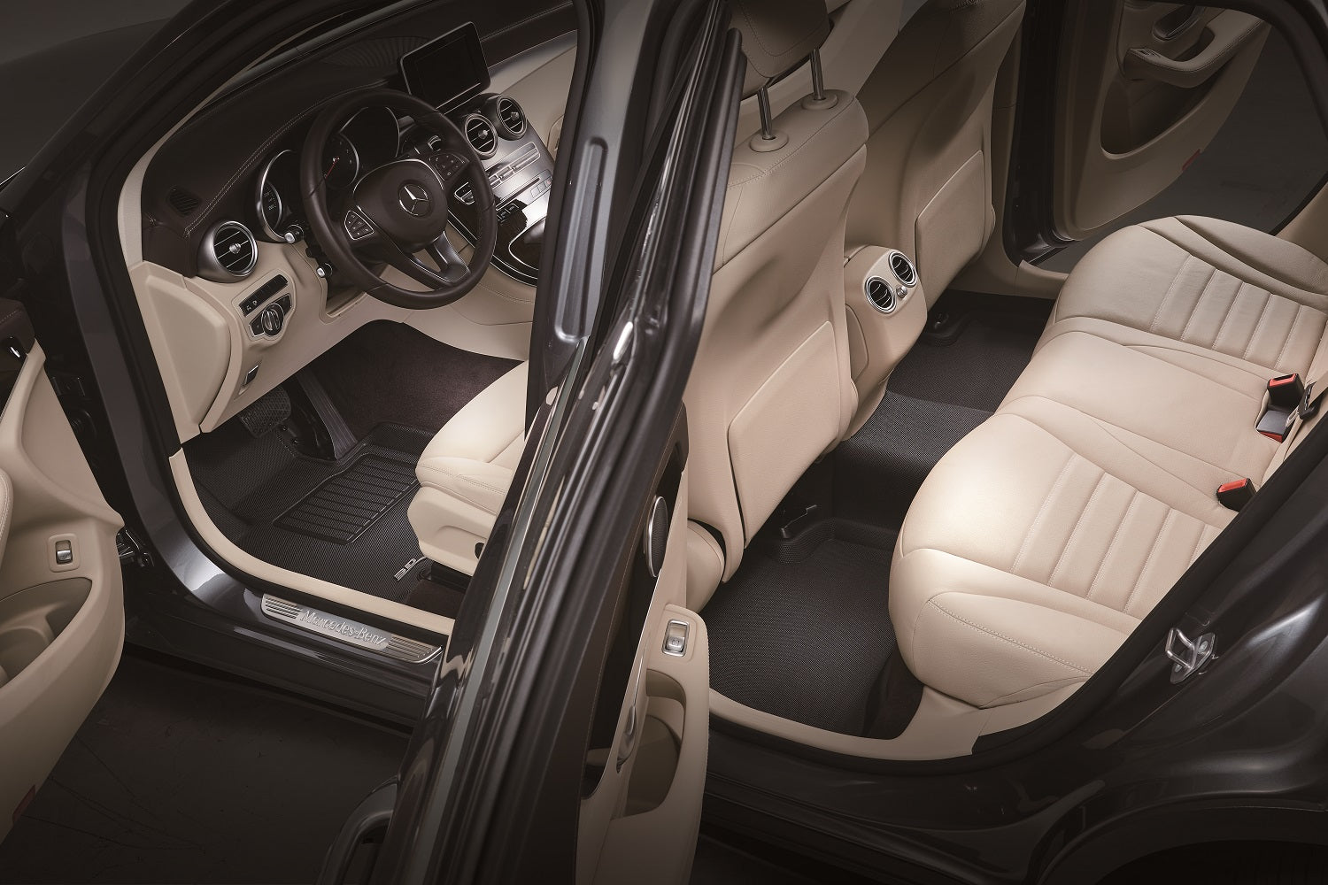 3D Maxpider 2021-2023 Hyundai Santa Fe 5 Seat Hybrid Phev Kagu 1st & 2nd Row Carbon Fiber Embossed Pattern Floor Mat Black L1HY11201509