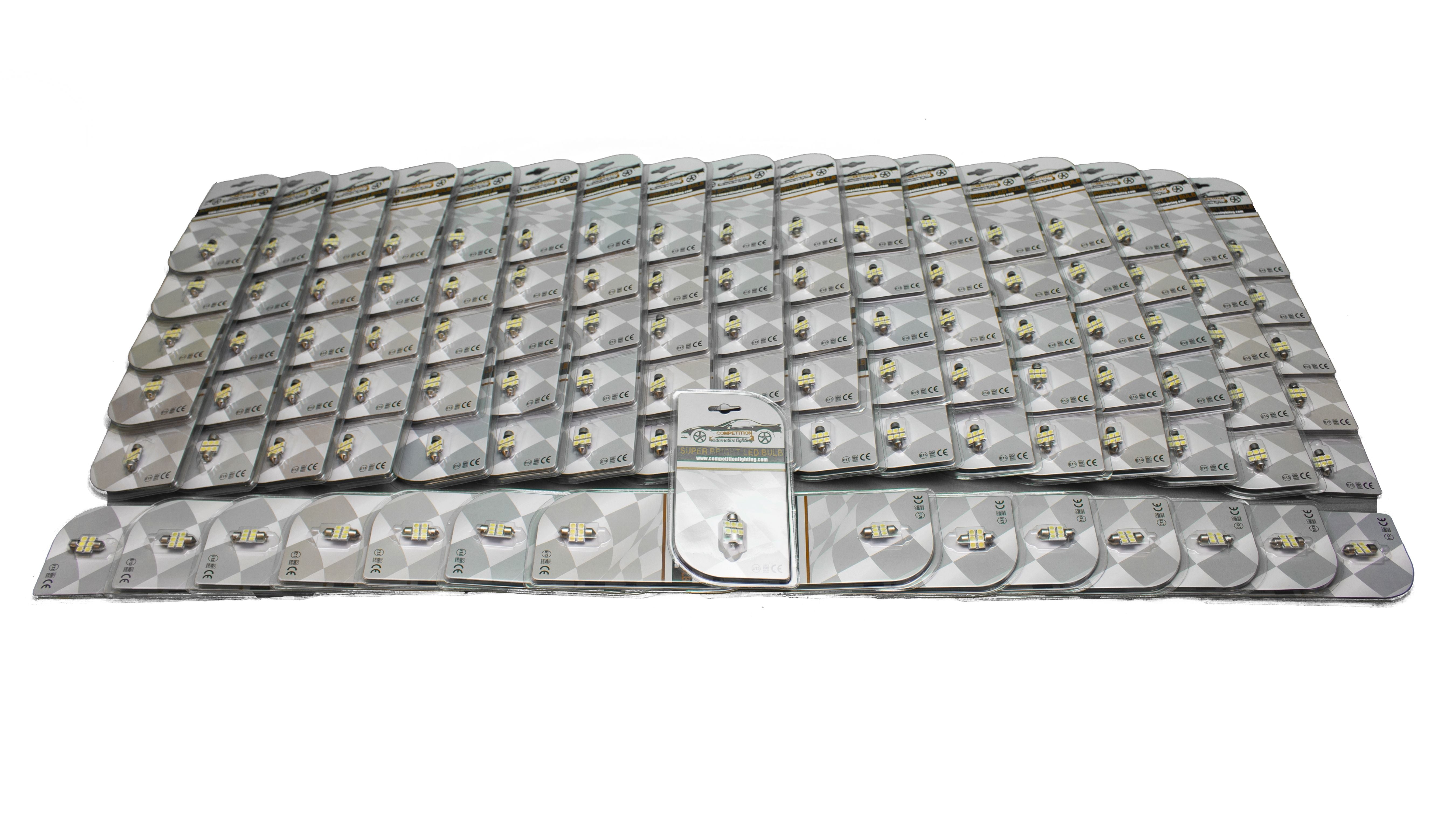 Race Sport 31mm 6SMD 5050 WHITE LED Replacement Bulbs Bulk Lot of 100 in retail packaging Festoon Domes each MP1004