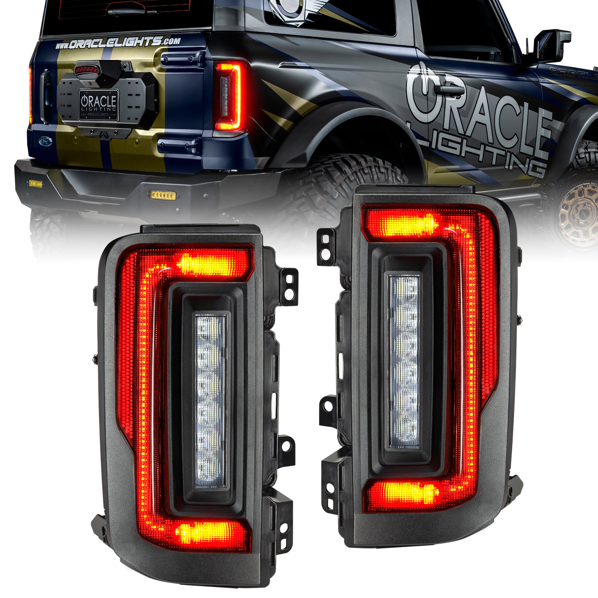 Oracle Lighting 2021-2024 Ford Bronco Black Series Flush Style LED Tail Lights 5892-504-T