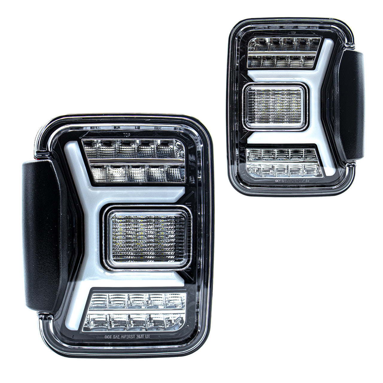 Renegade 2019-2024 Jeep Gladiator JT LED Tail Light With LED Turn Signal Sequential Brake Gloss Black Clear CTRNG0669-GBC-SQ