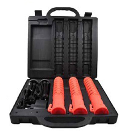 Race Sport 3-Piece LED Baton Flare Emergency Safety Kit with Charge Case Car and Wall Charger USB and Stand Red RS2088R2B-R