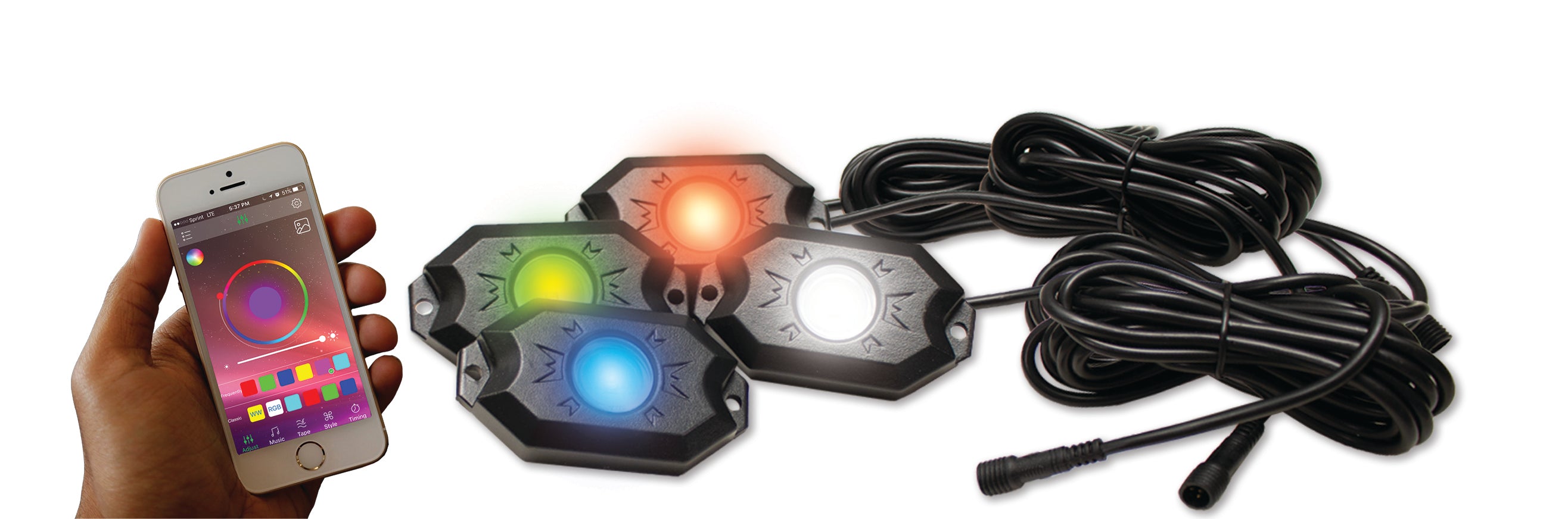 Race Sport Hi-Power Rock Light Complete Kit with Bluetooth APP controls 4-POD RGB+W RS4PRGBW