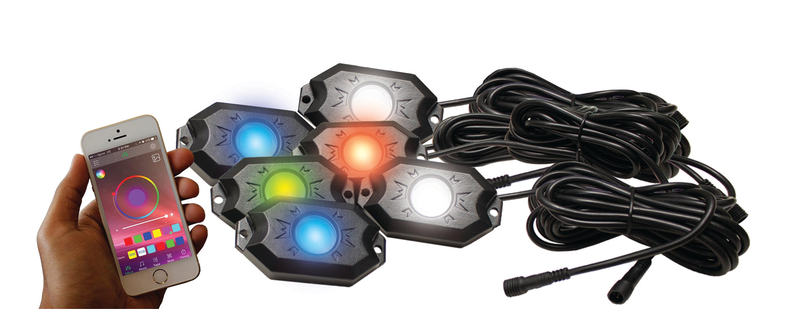 Race Sport Hi-Power Rock Light Complete Kit with Bluetooth APP controls 6-POD RGB+W RS6PRGBW