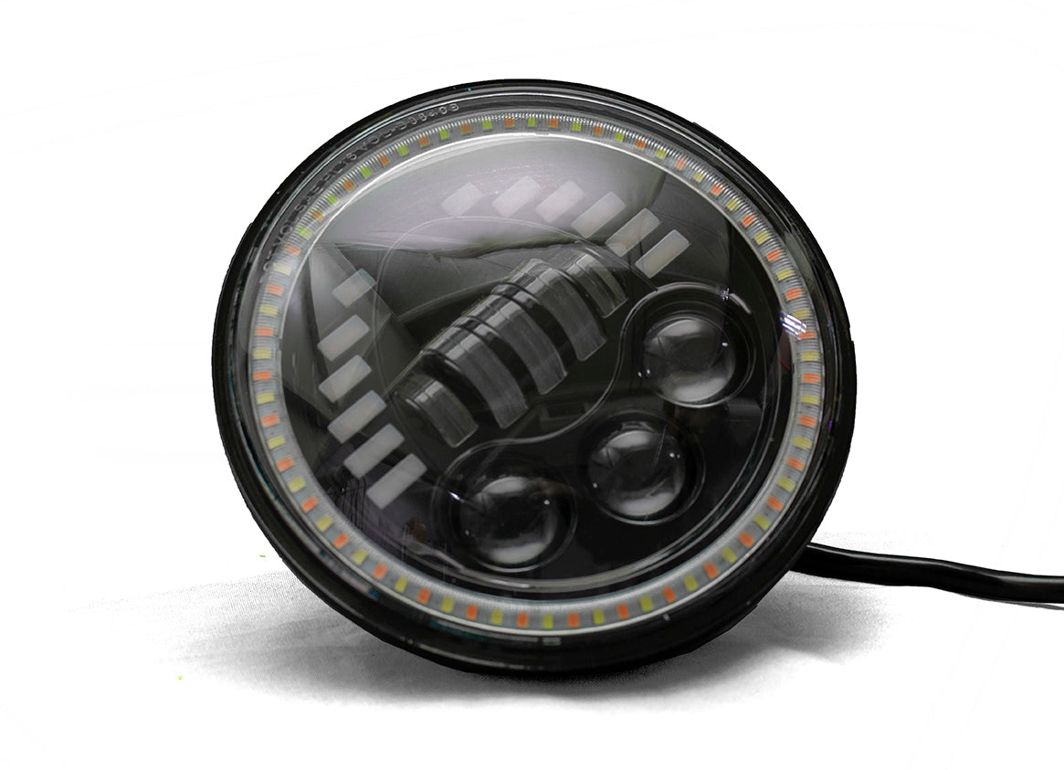 Race Sport Pair of 7 Inch 60 Watt LED Sealed Beam Conversion Headlights with Amber White DRL Turn Signal Function Capability RS8061WA
