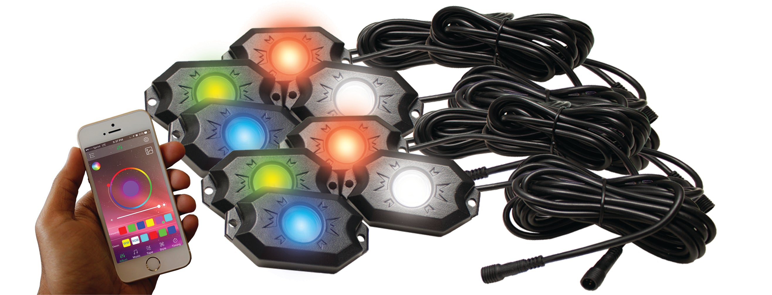 Race Sport Hi-Power Rock Light Complete Kit with Bluetooth APP controls 8-POD RGB+W RS8PRGBW