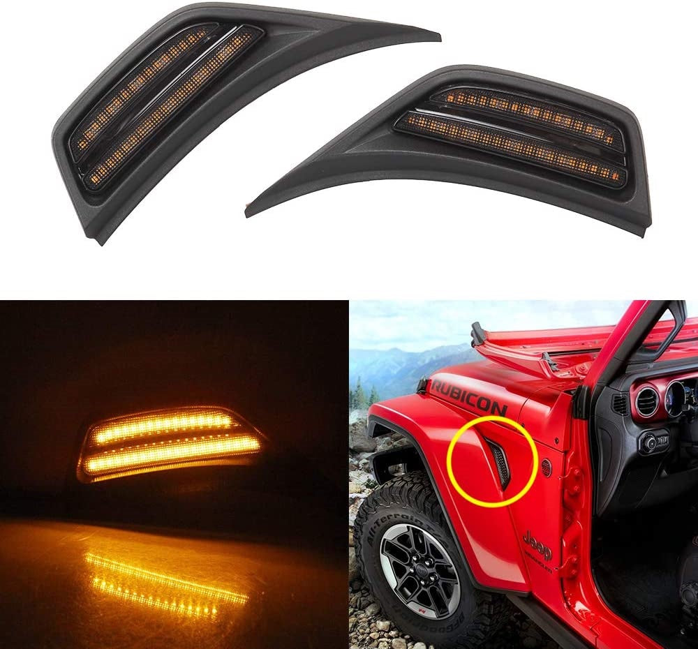 Race Sport JEEP Wrangler JL Fender Maker LED Light with Amber LED and light smoked cover RSJLFDL