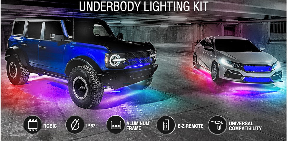 Race Sport ColorSMART Chasing Pattern RGB LED Aluminum Solid Underbody Light Kit with Key Card RGB Remote and Bluetooth App Control RSUKIT-C