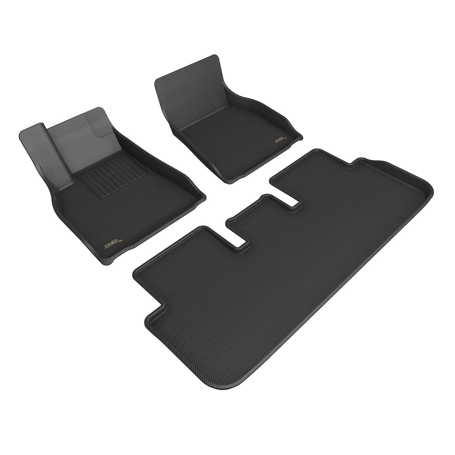 3D Maxpider 2021-2023 Tesla Model S 1St Row 2Nd Row Carbon Fiber Embossed Pattern Floor Mats Kagu Black L1TL03801509