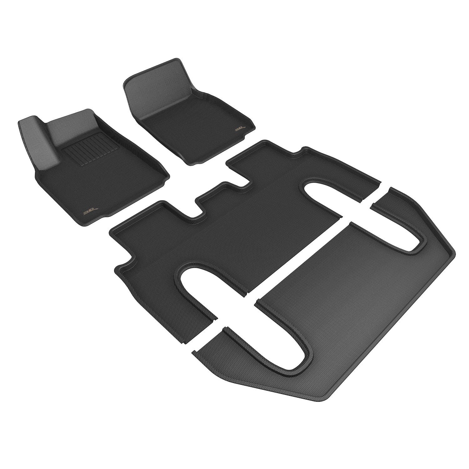3D Maxpider 2022-2024 Tesla Model X Custom Fit Kagu Full Set 1st 2nd & 3rd Row Carbon Fiber Embossed Pattern Floor Mat Black L1TL04301509