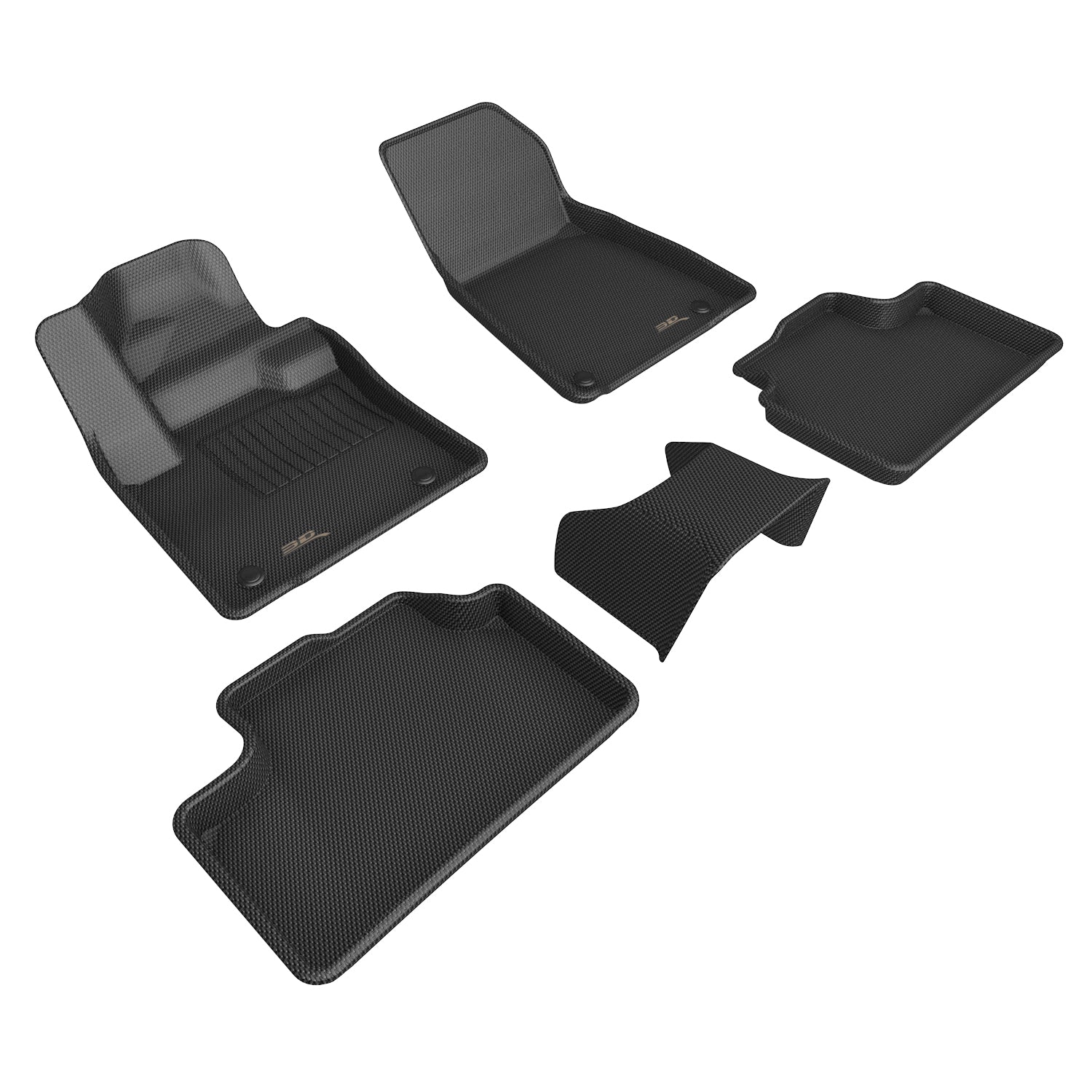 3D Maxpider 2022-2024 Volvo XC40 Recharge 1st 2nd Row Custom Fit Kagu Floor Mat Carbon Fiber Embossed Pattern Black L1VV04201509