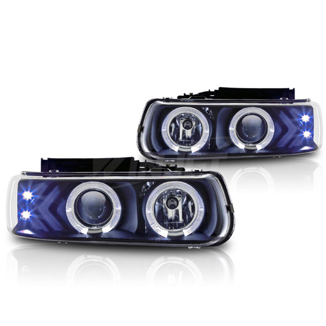 Winjet 1999-2002 Chevrolet Silverado 1500 2500 3500 2000-2006 Suburban Tahoe Head Light Black Clear CHWJ-0214-B