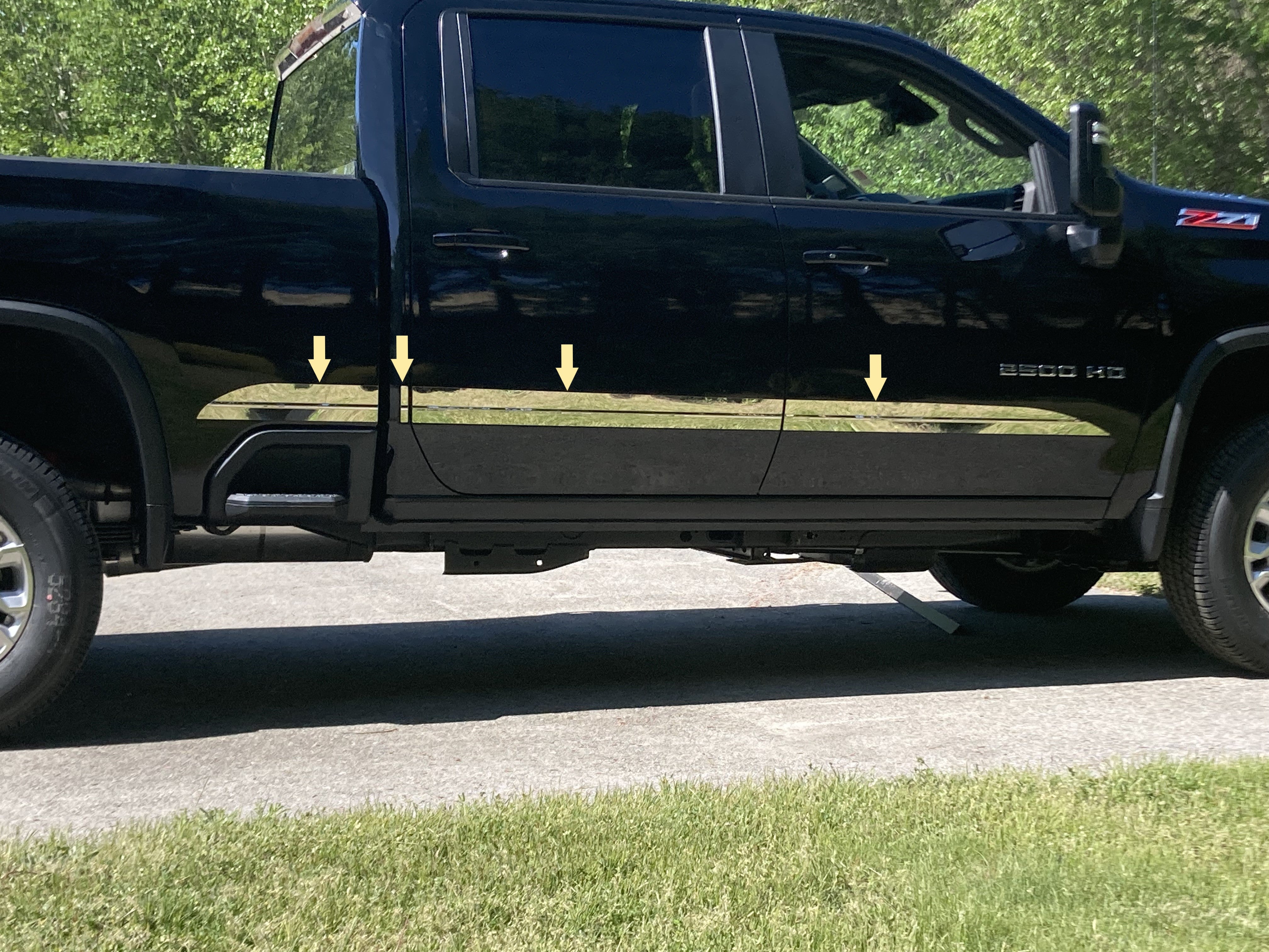 QAA 2020-2024 Chevrolet Silverado 2500 3500 HD 4 Door Crew Cab Pickup Truck Standard Bed Stainless Steel Side Trim 8Pc AT60184