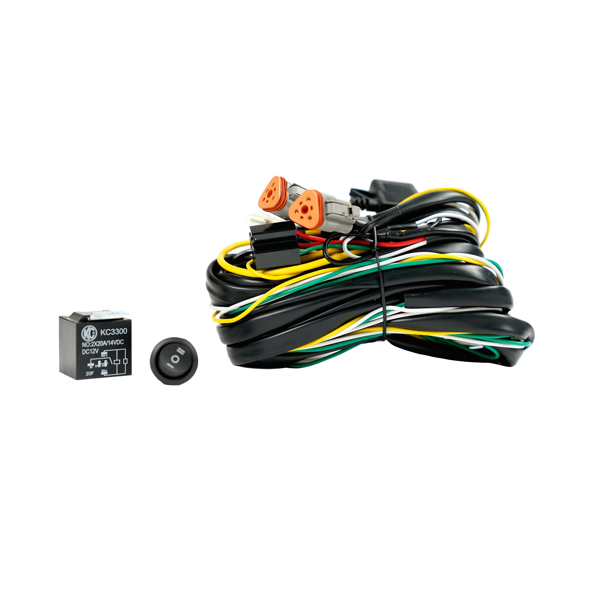 KC Hilites FLEX ERA 40 Amp Relay 3 Position LED Rocker Switch  3 Pin Deutsch Connectors Wiring Harness 6311
