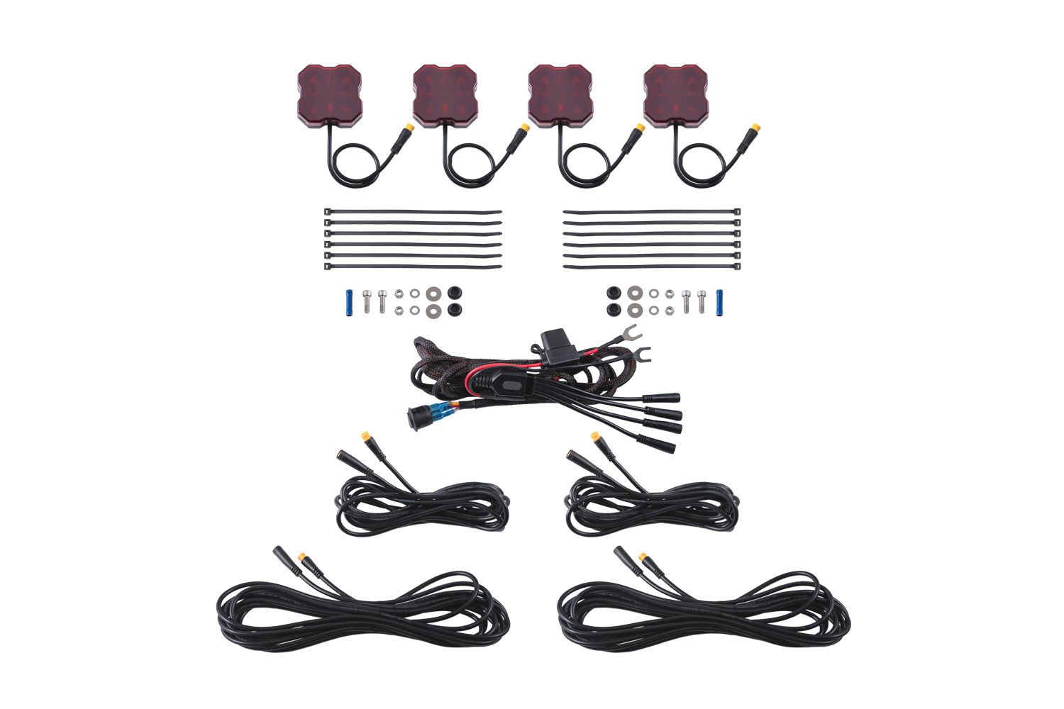 Diode Dynamics Stage Series Single-Color LED Rock Light Red M8 4-pack DD7444