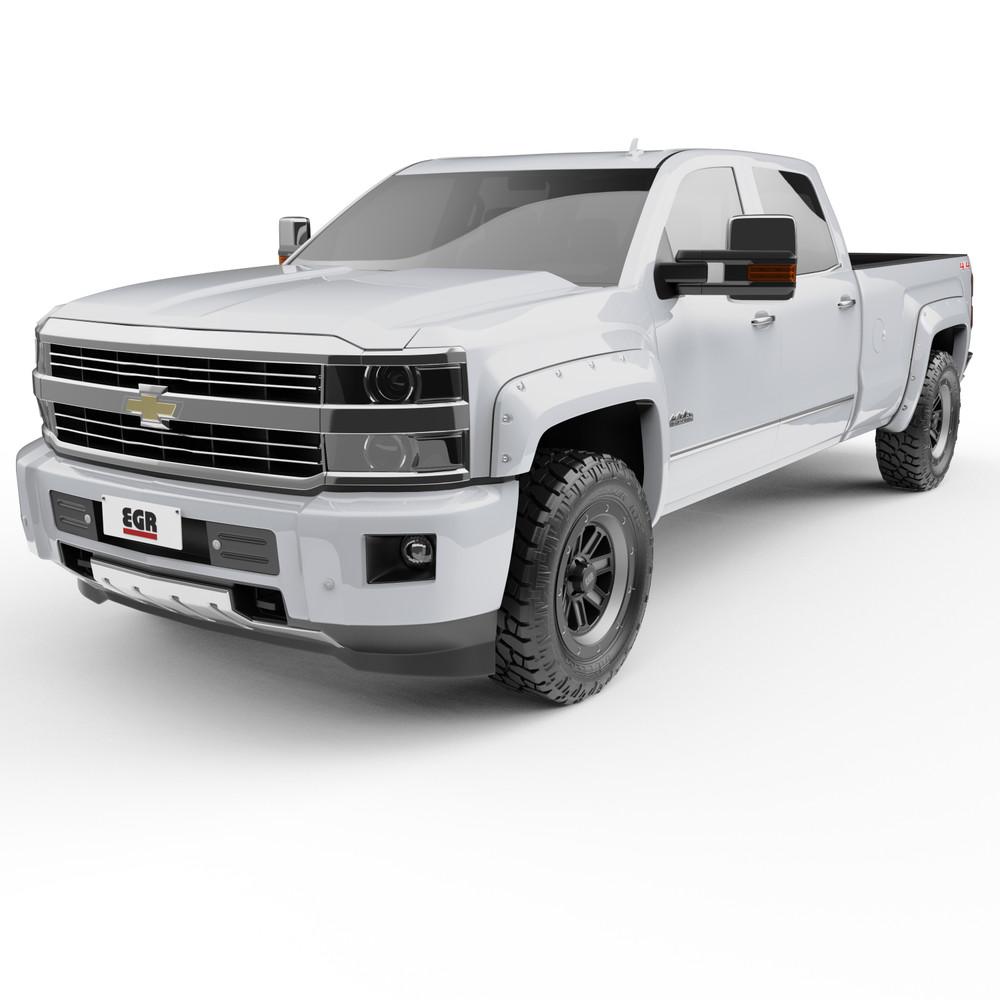 EGR 2014-2018 Chevrolet Silverado 1500 2015-2019 Silverado 2500 3500 HD 4Door Extended Cab Crew Cab 2Door Standard Cab Pickup Bolt-on Look Fender Flares Painted White 791574-GAZ